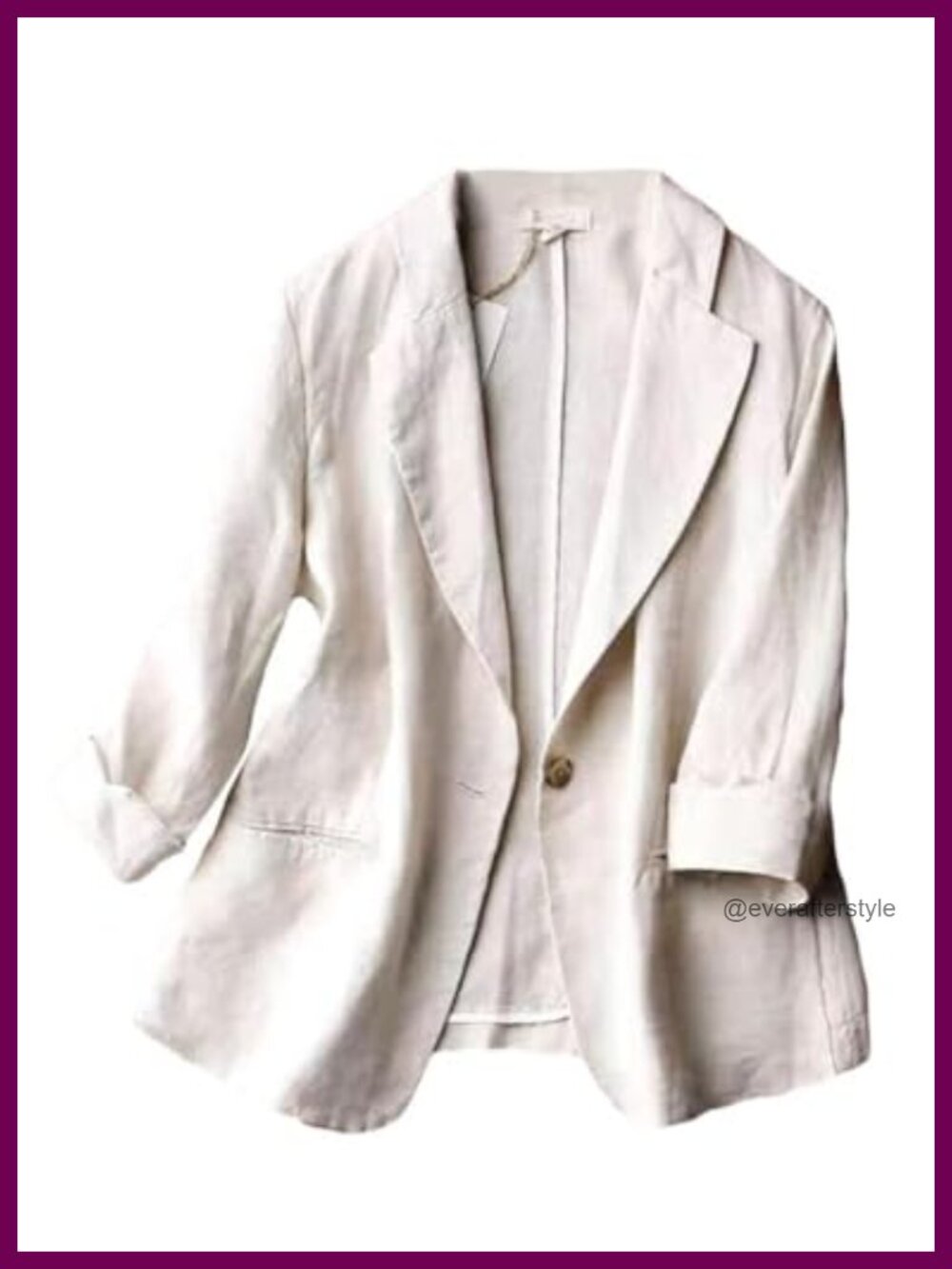 Women's Cotton Linen One Button Blazer 3/4 Sleeve Slim Fit Suit Jacket